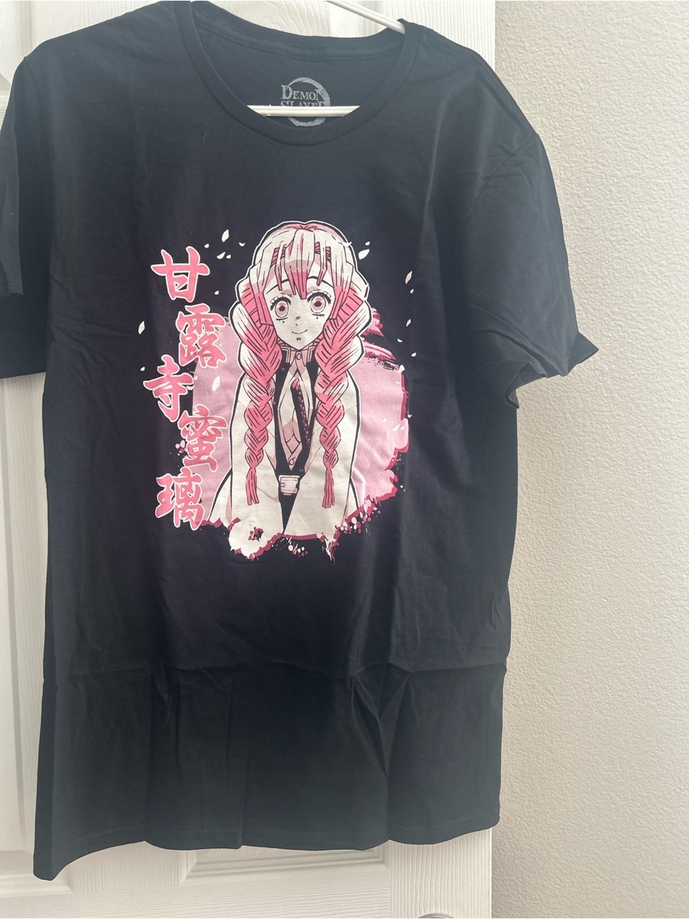 Demon Slayer women Black Graphic Tee with Pink Character Print